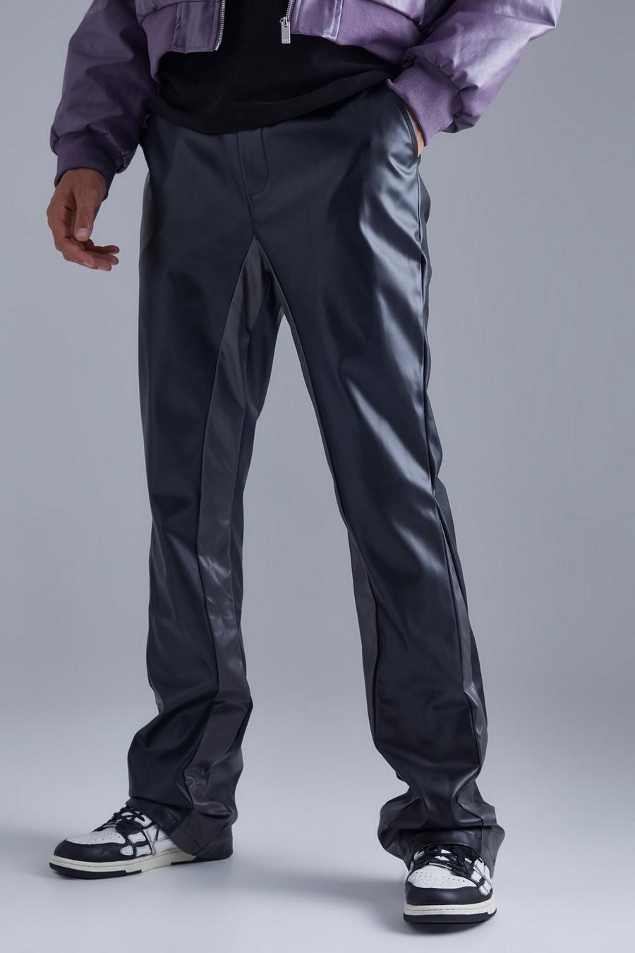 Black Tall Fixed Waist Slim Flare Gusset Pu Pants image number 1