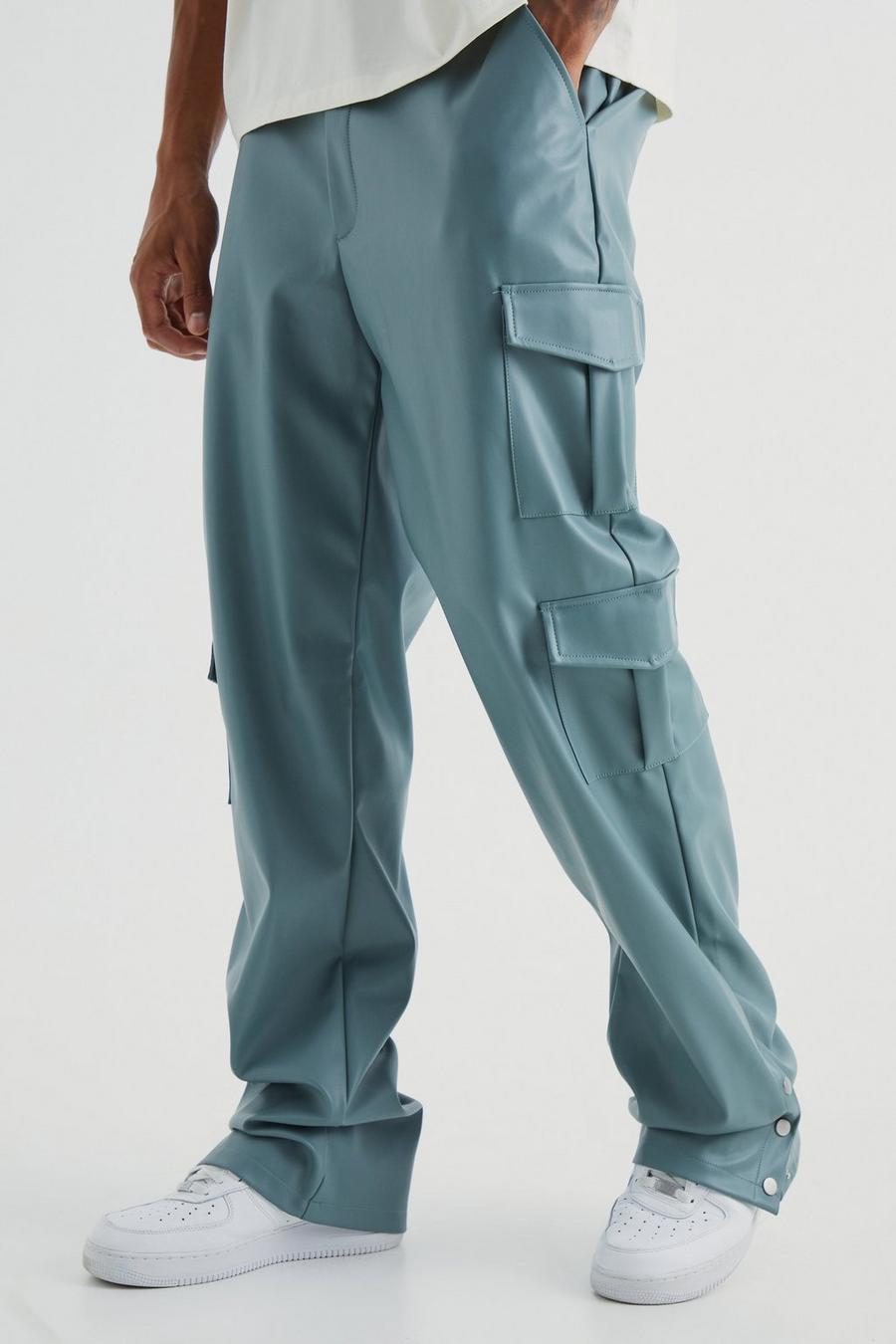 Teal Tall Fixed Waist Relaxed Cargo Pu Trouser  image number 1