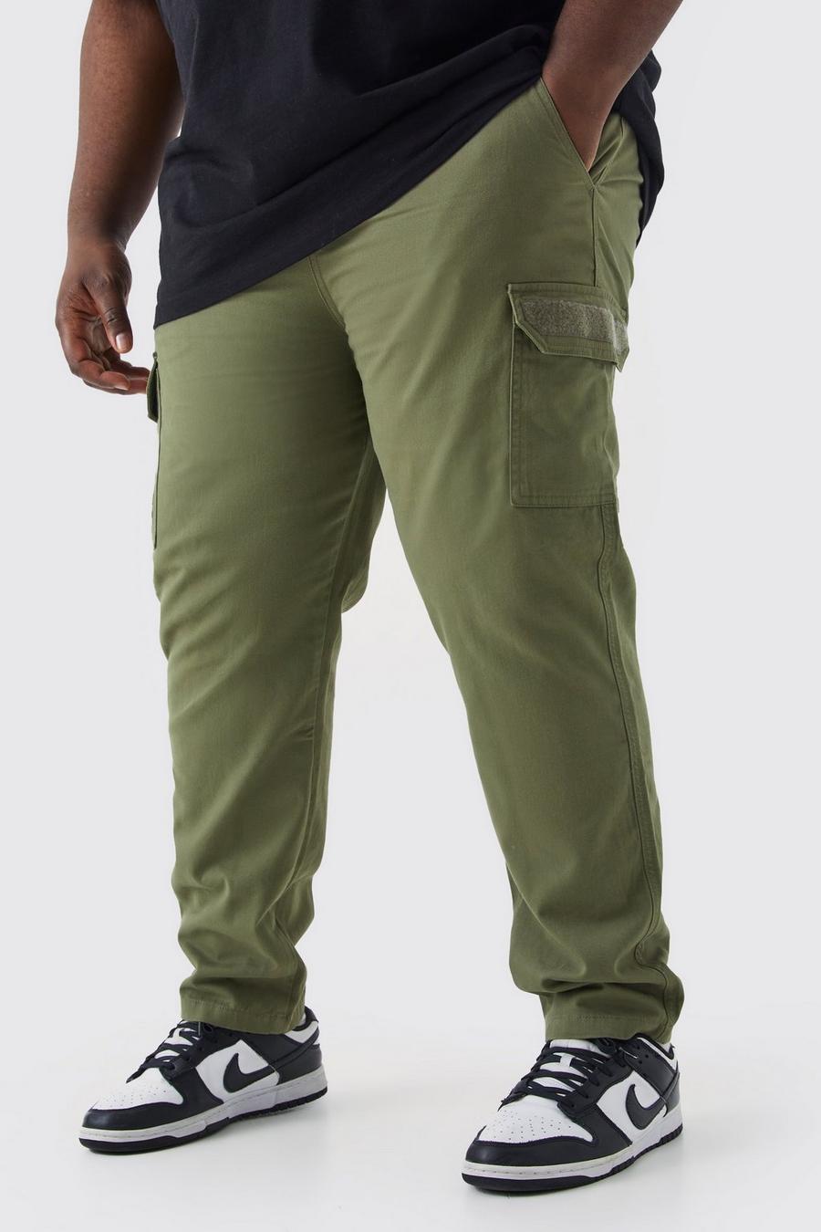 Pantalón Plus cargo elástico cómodo con detalle de fieltro, Khaki image number 1
