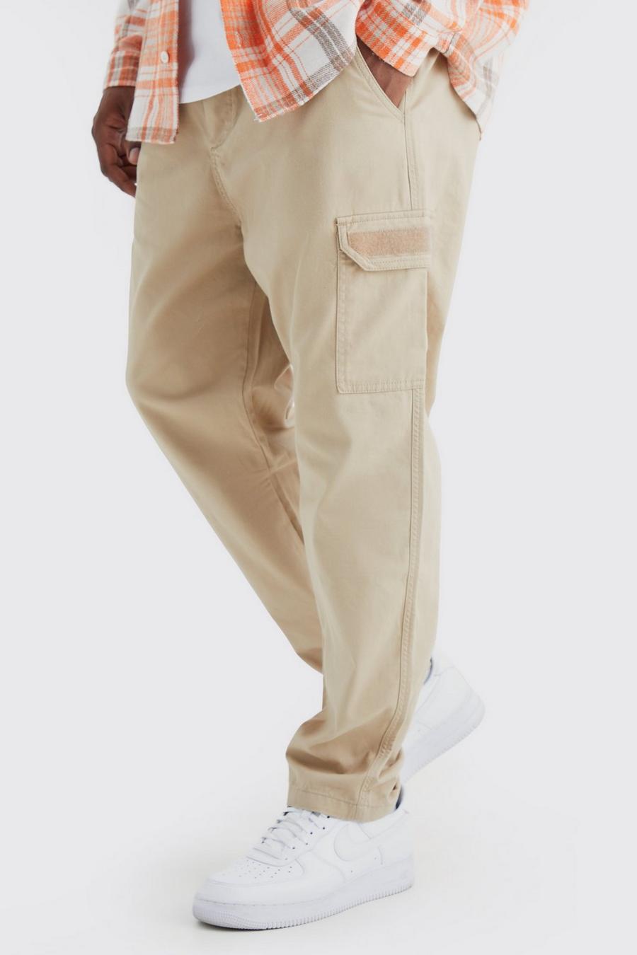 Stone beige Plus Elastic Comfort Felt Detail Cargo Trouser 