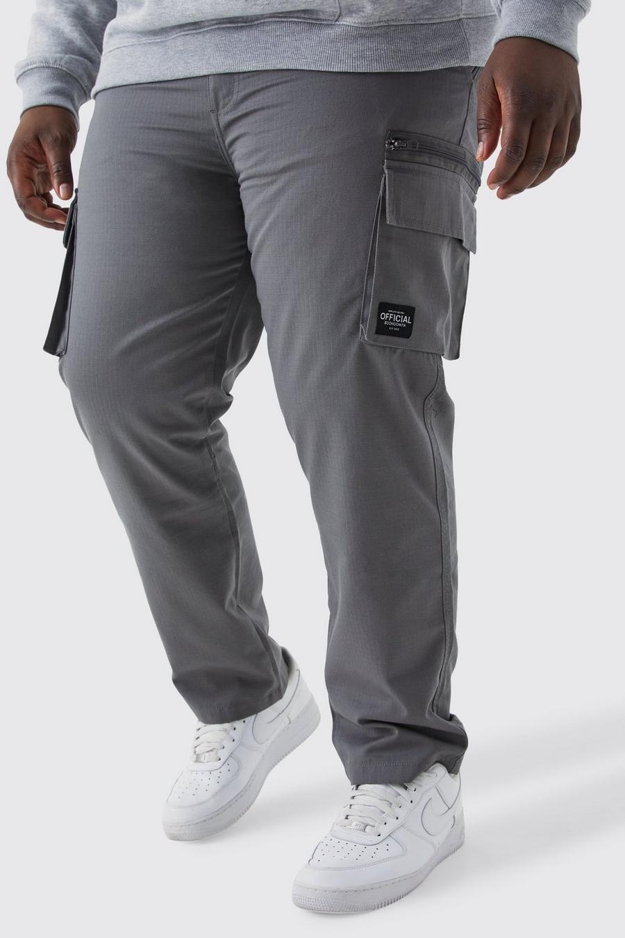 Charcoal grey Plus Fixed Relaxed Ripstop Cargo Trouser With Tab
