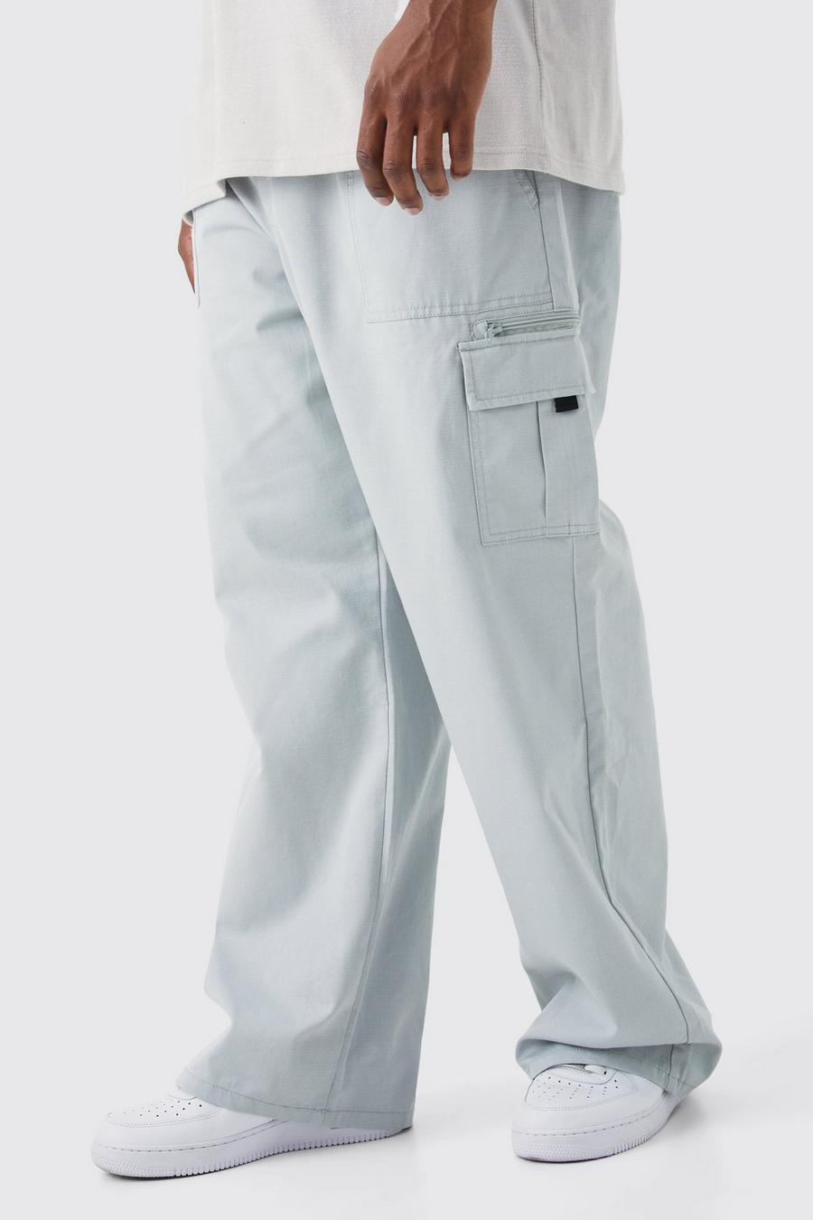 Light grey gris Plus Elastic Ripstop Cargo Zip Trouser