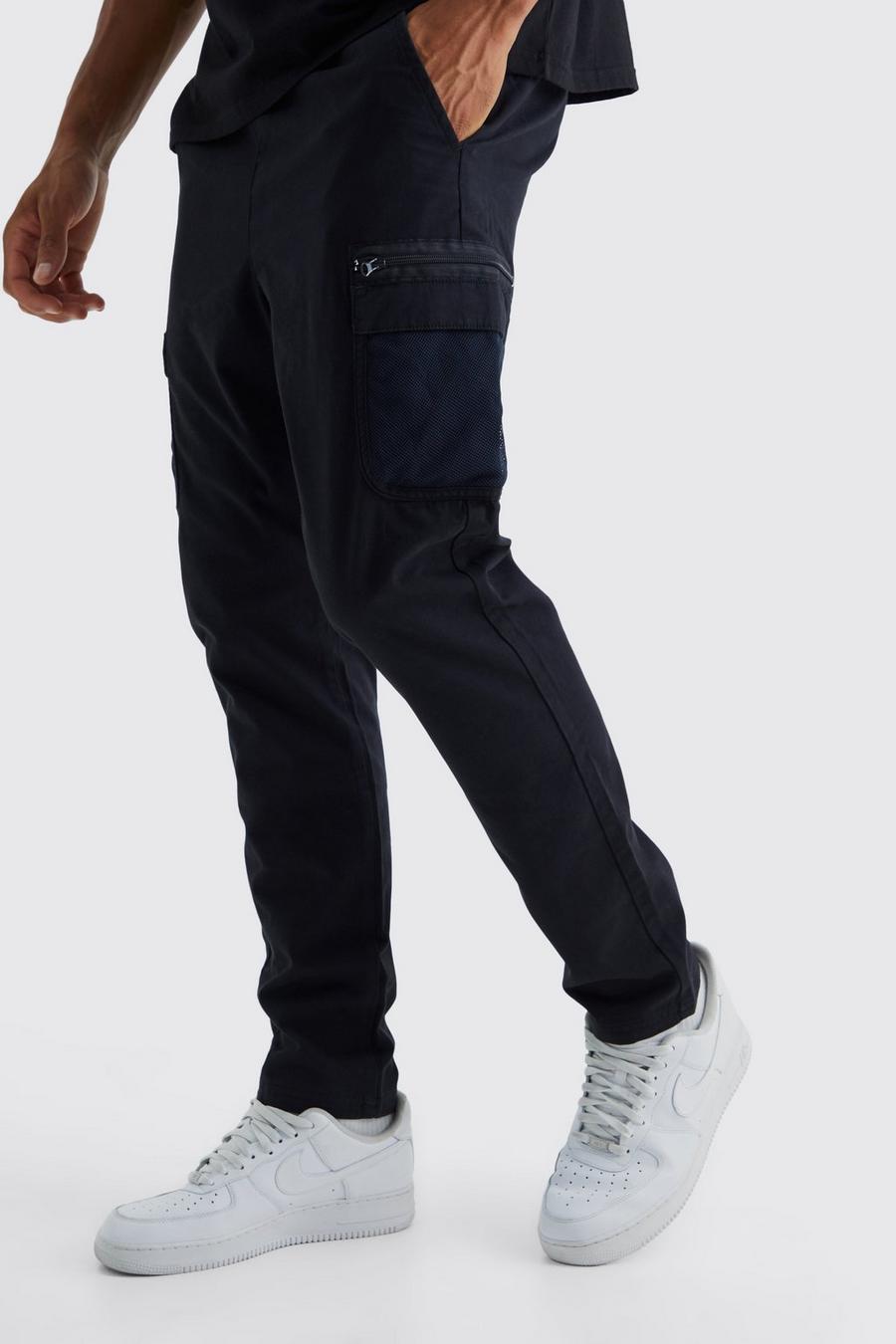 Black Tall Elastic Comfort Mesh Pocket Cargo Pants