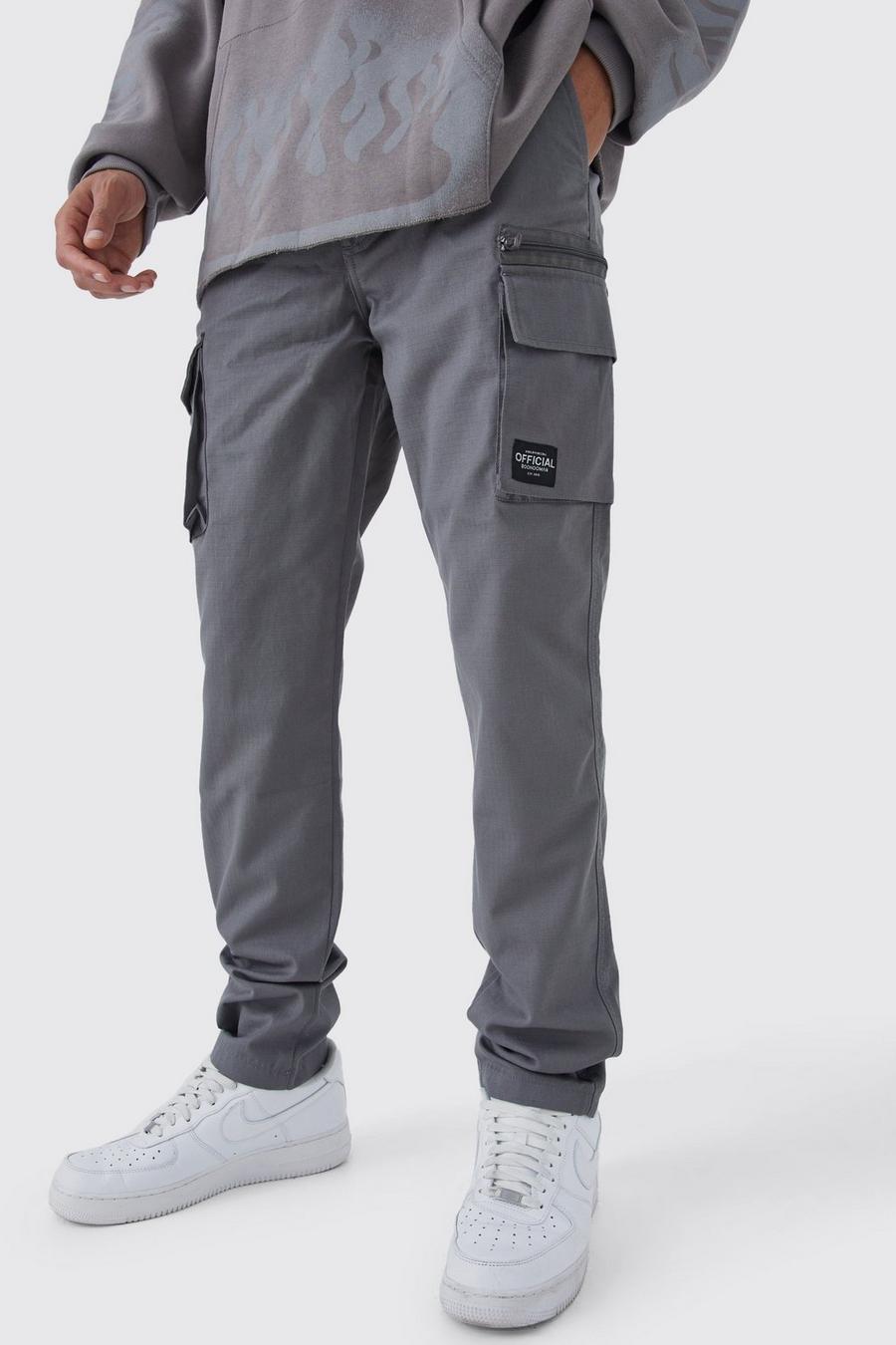 Charcoal grey Tall Fixed Relaxed Ripstop Cargo Trouser With Tab