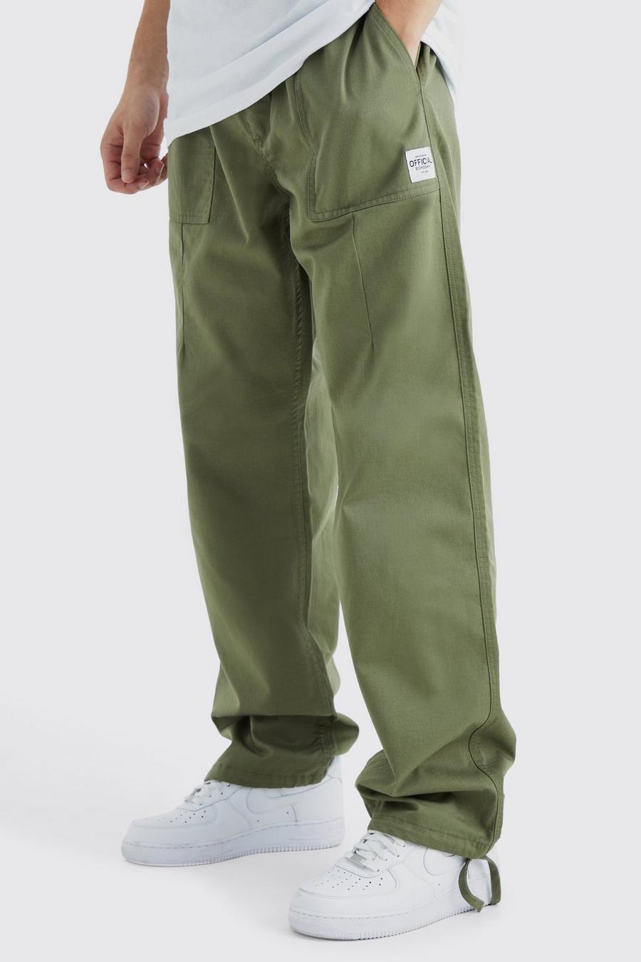 Khaki Tall Elastic Relaxed Long Ripstop Trouser With Tab