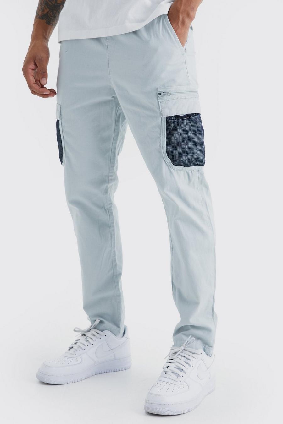 Pantalón cargo cómodo de malla elástica con bolsillos, Light grey image number 1