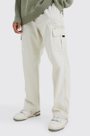 Elasticated Waist Relaxed Ripstop Cargo Zip Pants stone