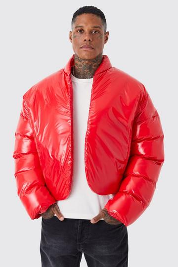 Boxy High Shine Volume Padded Puffer Bomber red