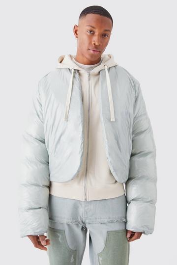 Boxy High Shine Volume Padded Puffer Bomber sage