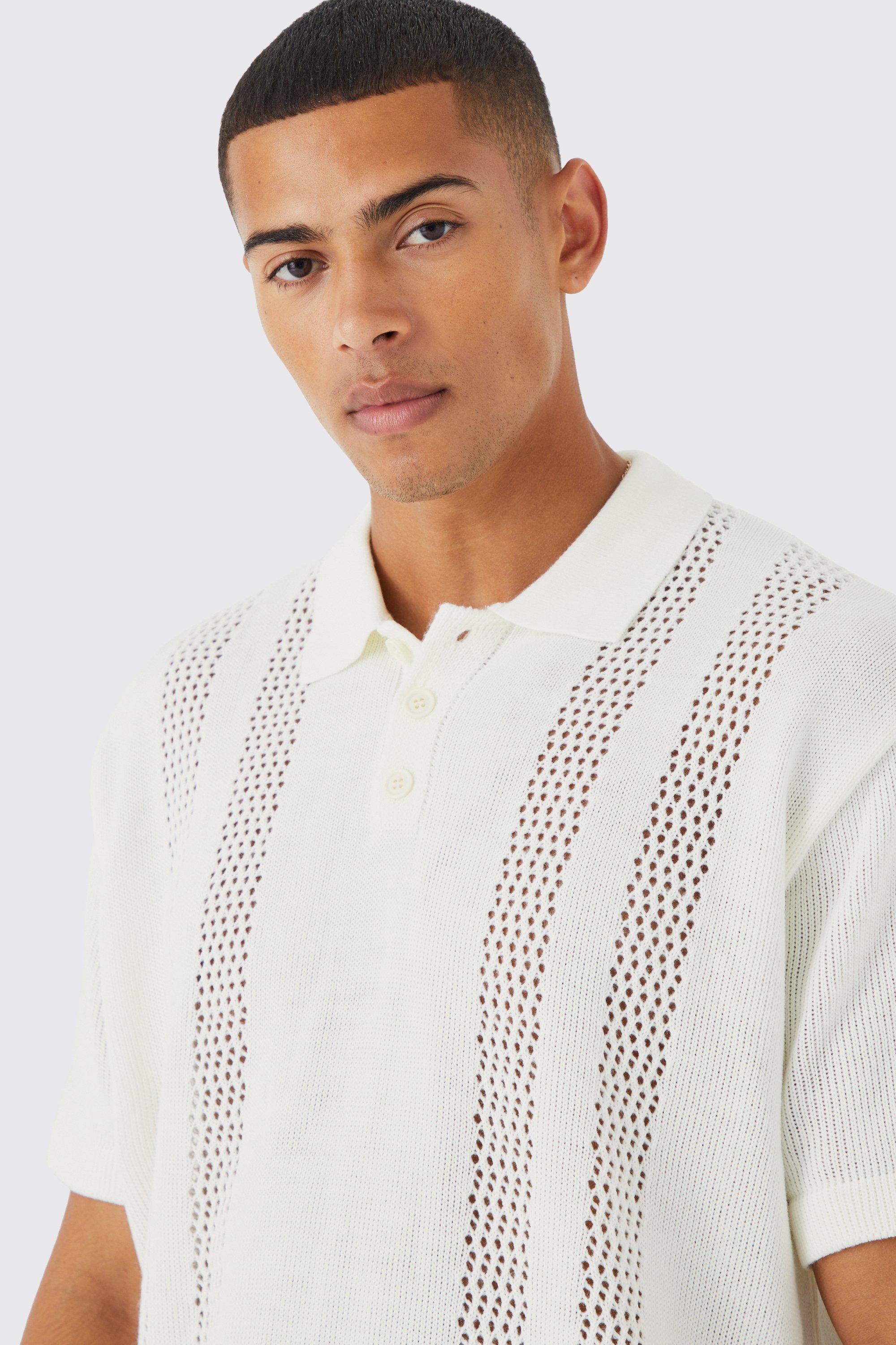 boohoo Mens Open Stitch Button Down Knitted Shirt - White XL