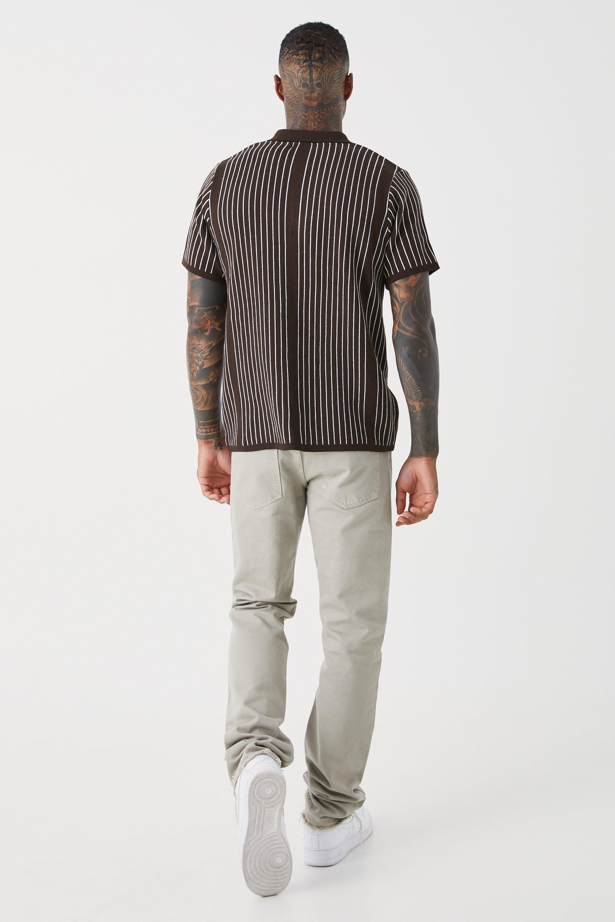 Regular Vertical Stripe Knitted Half Zip Polo | boohoo