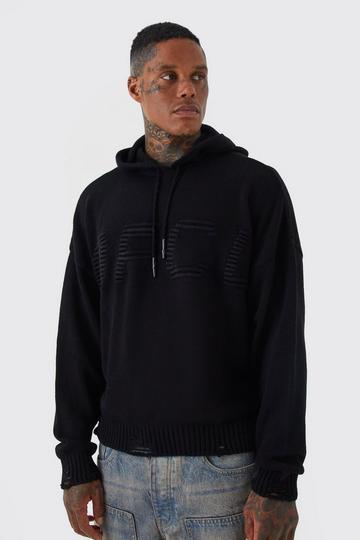 Boxy 3d Ofcl Knitted Hoodie black