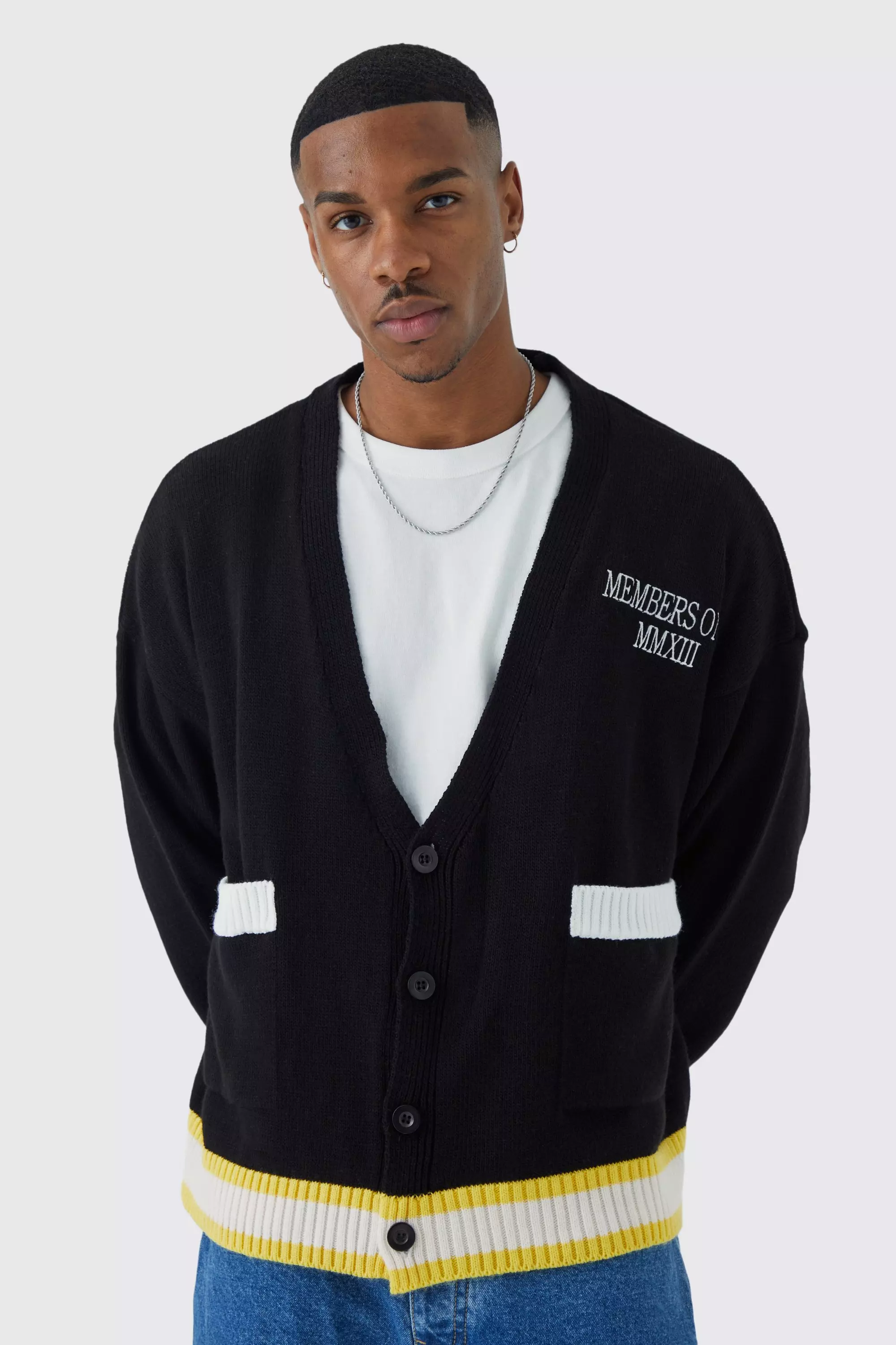 Black Graphic Oversized Drop Shoulder Cardigan alternative image