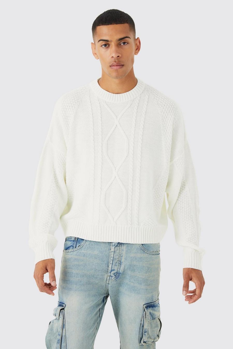 Ecru Boxy Cable Knit Jumper  image number 1