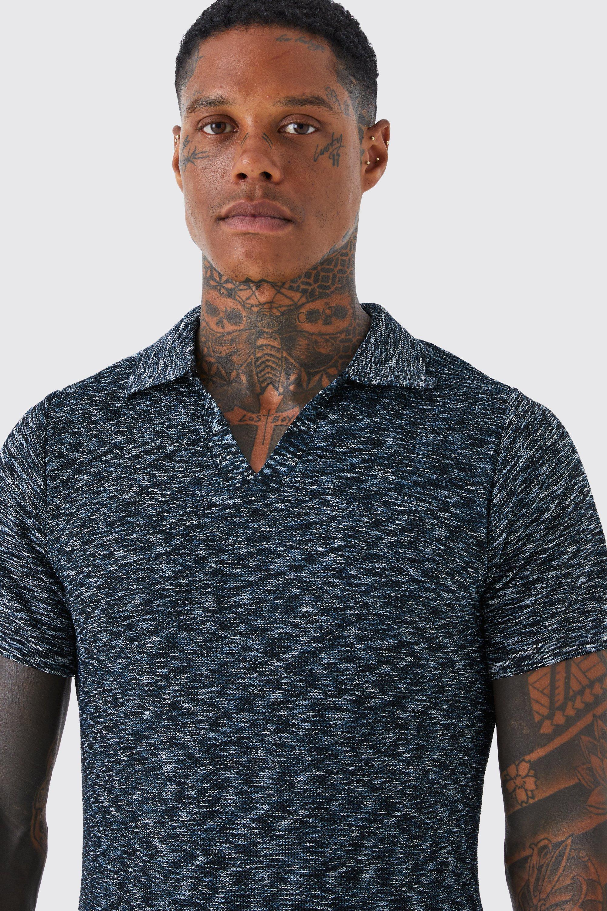 Short-Sleeve Pattern Knit Polo Shirt