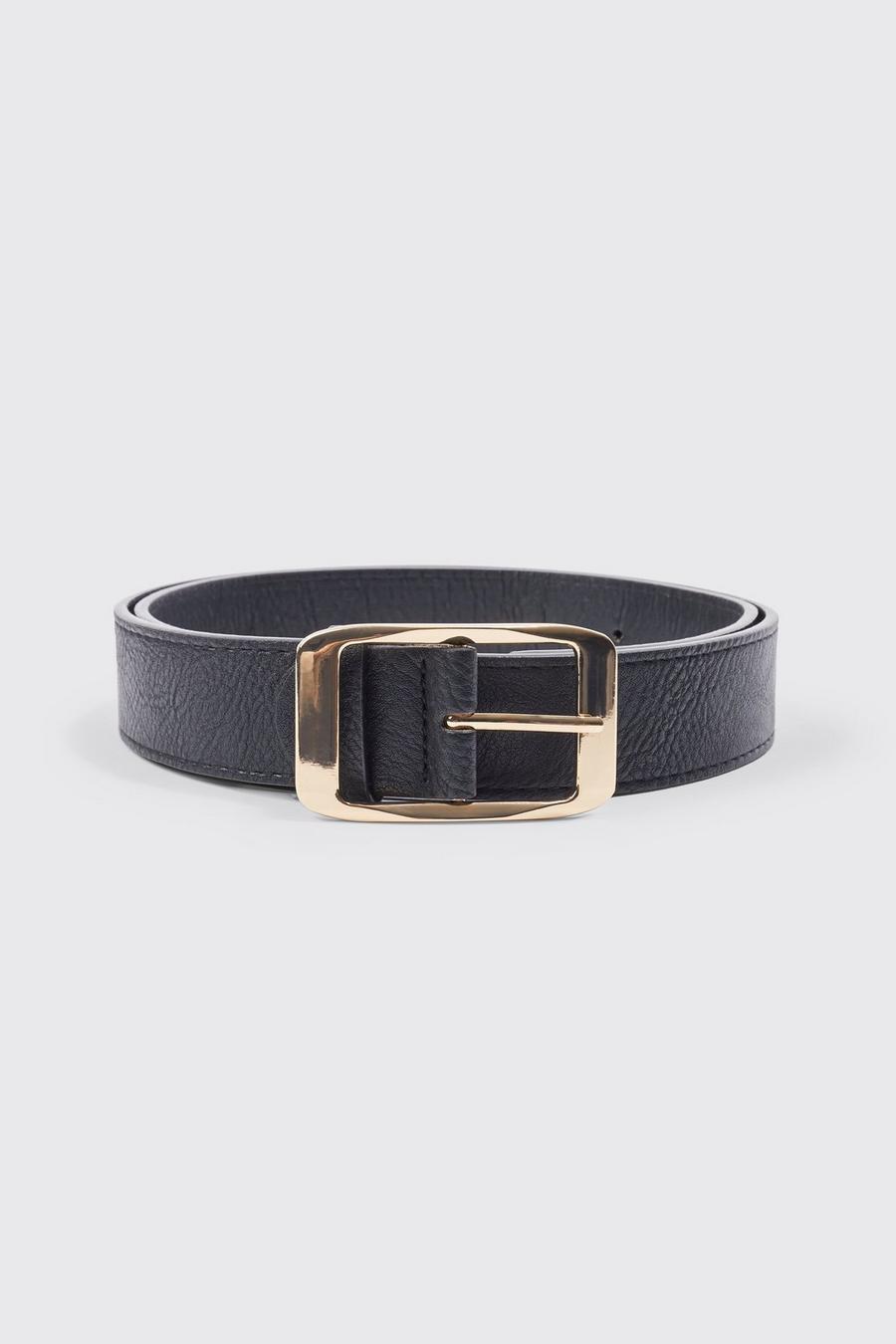 Black nero Gold Buckle Faux Leather Belt 