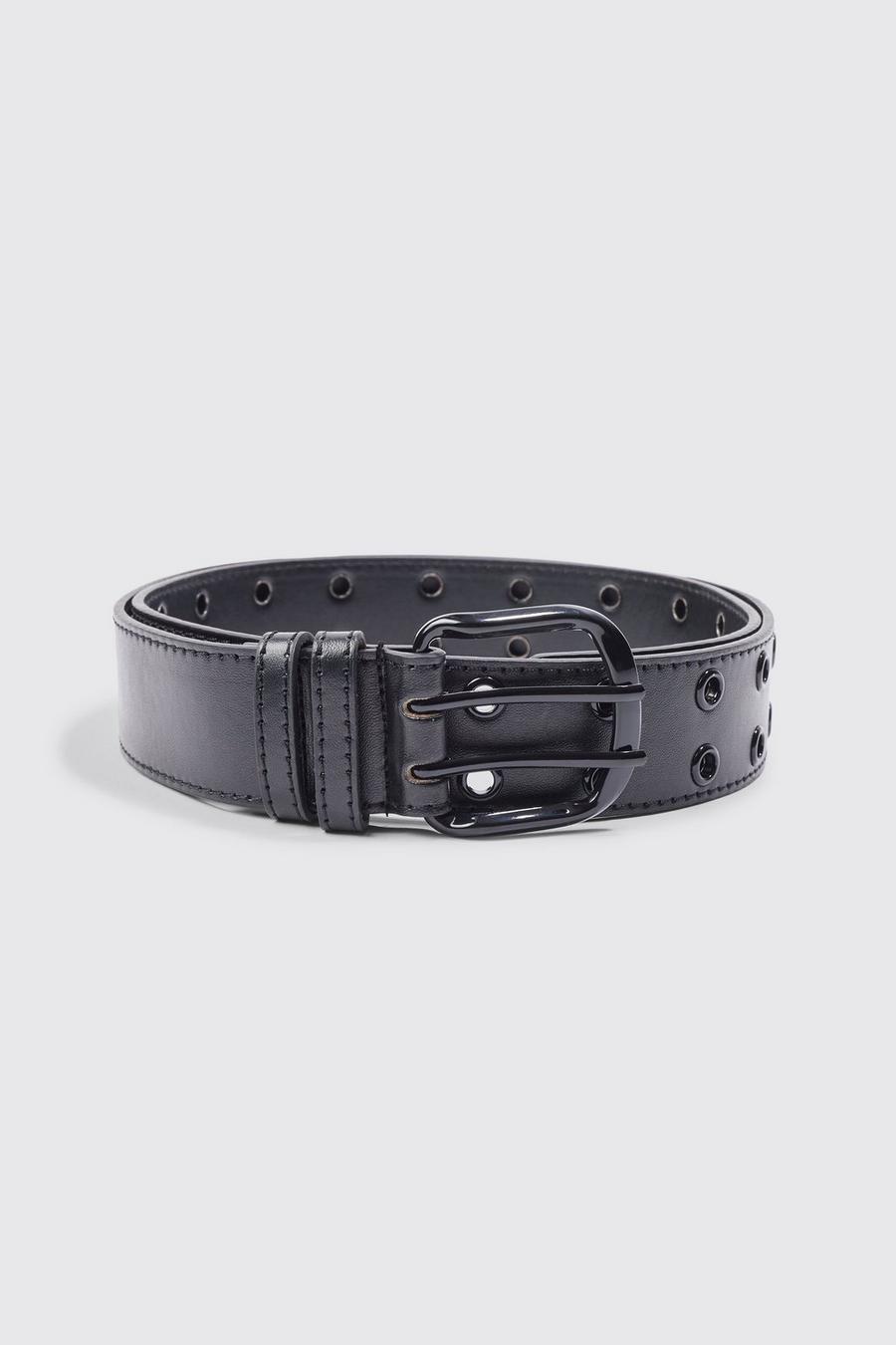 Black noir Hole Detail Faux Leather Belt 