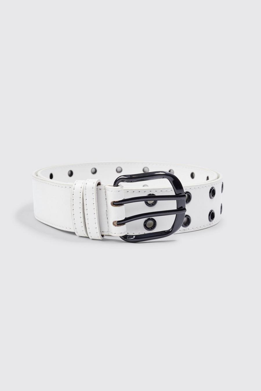 White blanc Hole Detail Faux Leather Belt 
