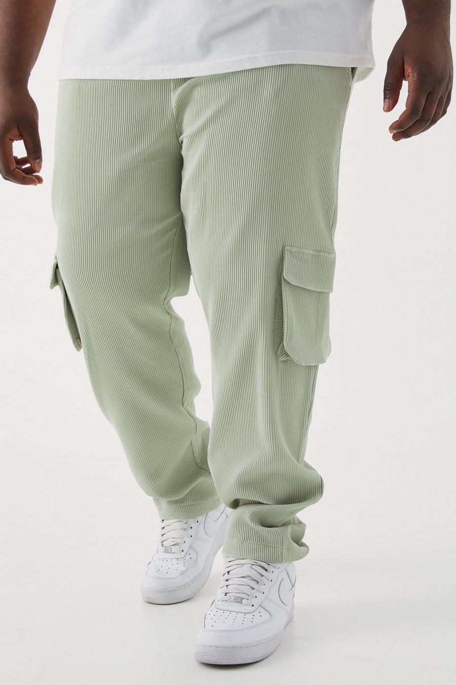 Sage green Plus Elastic Waist Tapered Fit Cargo Pleated Trouser