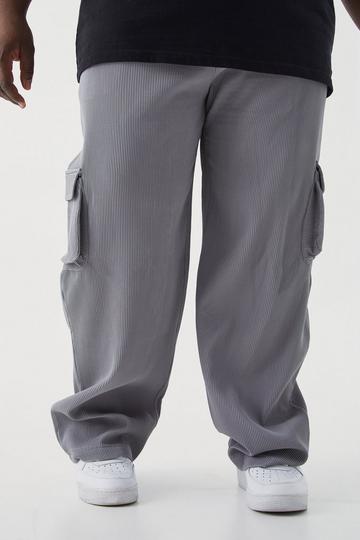 Plus Elastic Waist Relaxed Fit Cargo Pleated Trouser charcoal