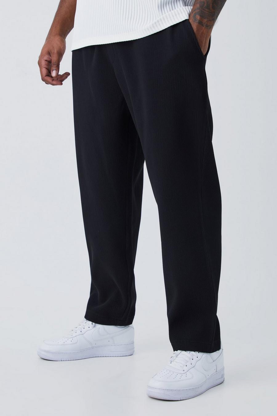 Pantalón Plus plisado ajustado con cintura elástica, Black nero