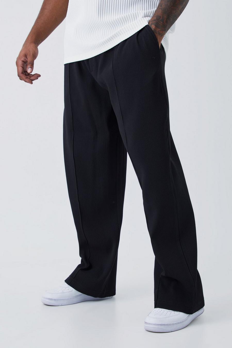 Pantaloni Plus Size rilassati con pieghe e vita elasticizzata, Black