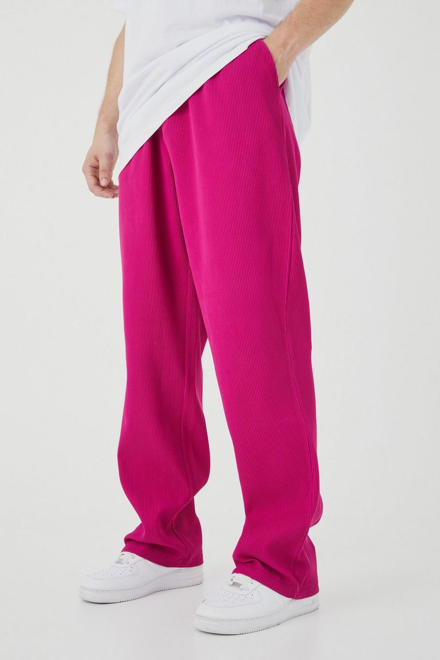 Pink Tall Elastic Waist Relaxed Fit Pleated Trouser