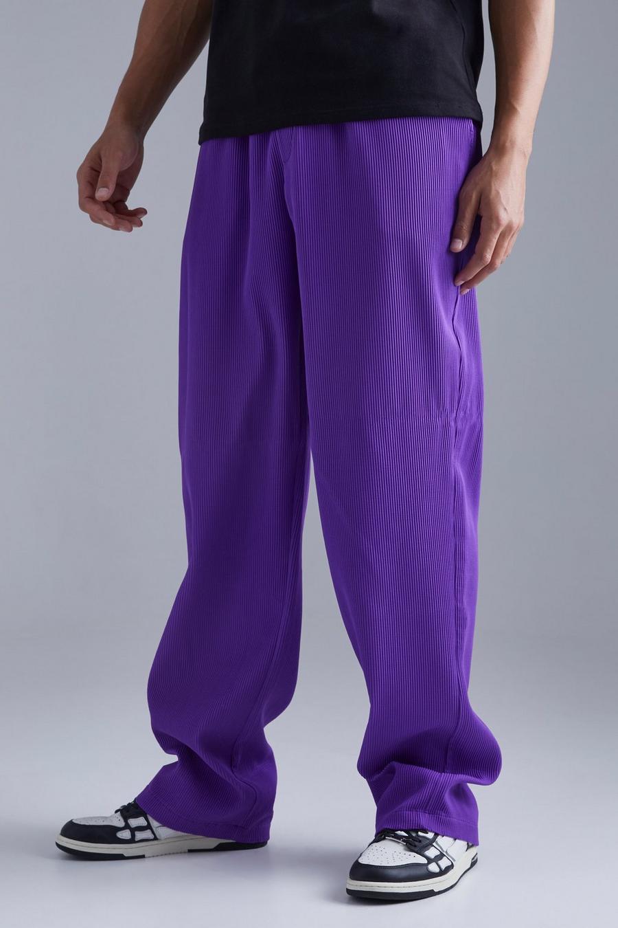 Purple Tall Geplooide Baggy Broek Met Elastische Taille image number 1
