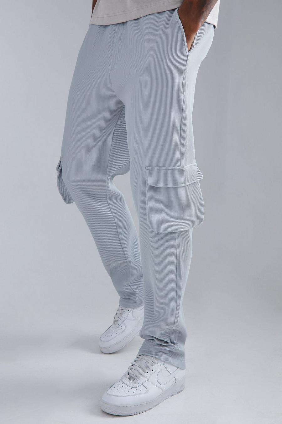 Light grey Tall Elastic Waist Tapered Fit Cargo Pleated Trouser image number 1