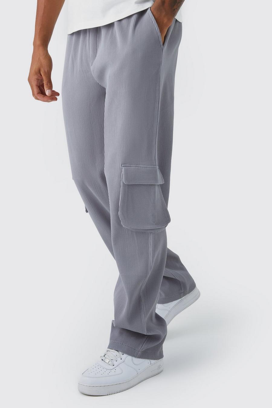 Pantaloni Cargo Tall rilassati con pieghe e vita elasticizzata, Charcoal grigio