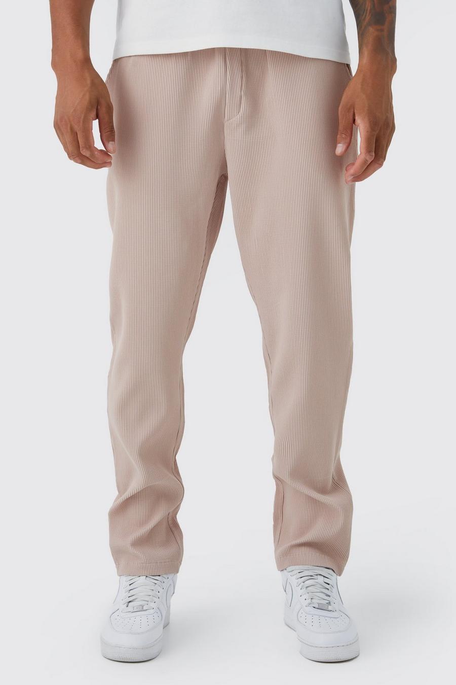 Taupe beige Tall Elastic Waist Tapered Fit Pleated Trouser