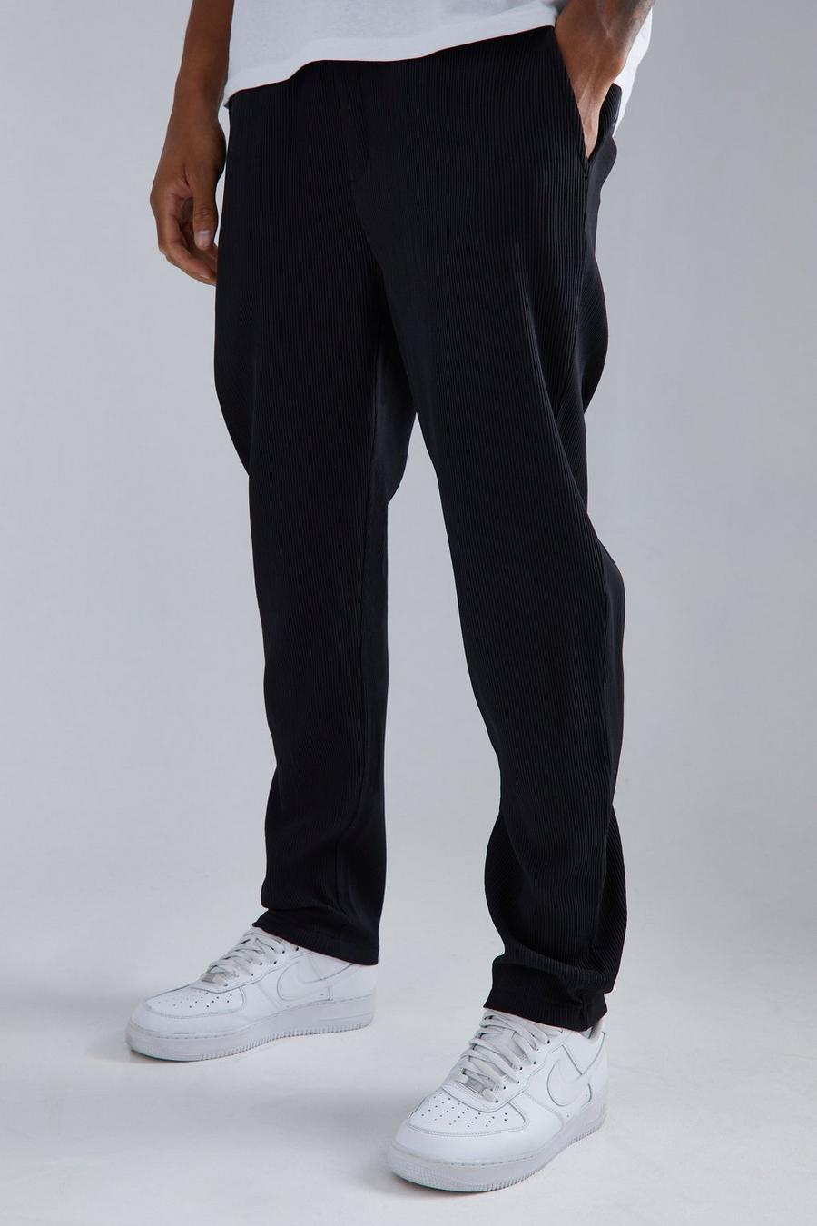 Black svart Tall Veckade byxor med elastisk midja