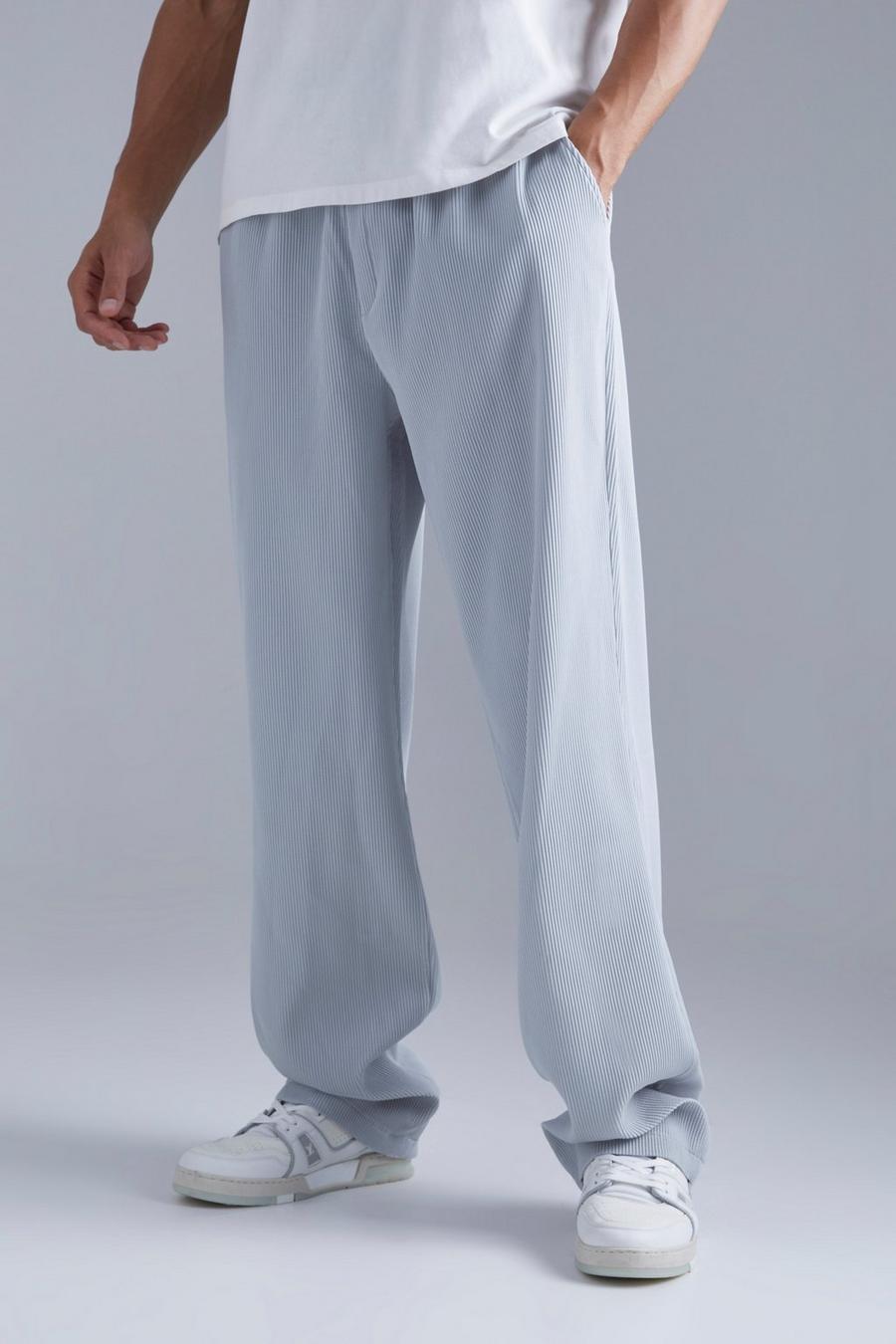 Light grey Tall Veckade byxor med ledig passform och elastisk midja
