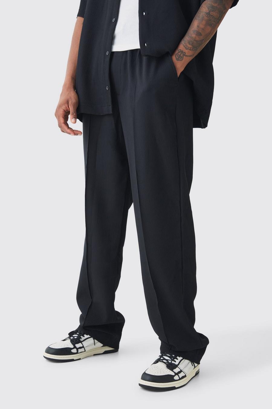 Black Tall Veckade byxor med ledig passform och elastisk midja image number 1