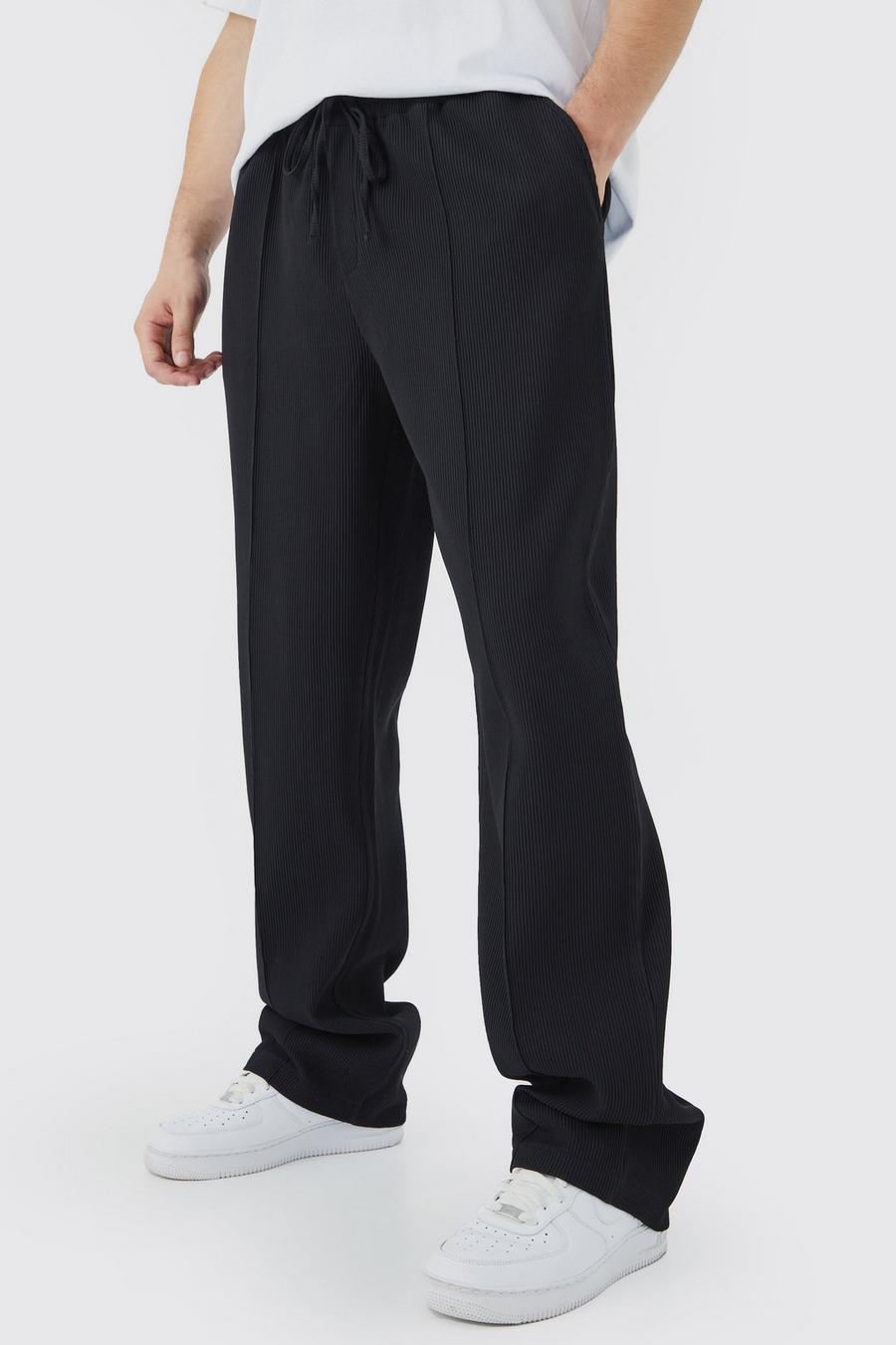 Black Tall Elastic Waist Relaxed Fit Pleated Trouser