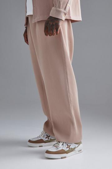 Elasticated Waist Relaxed Fit Split Hem Pleated Trouser taupe