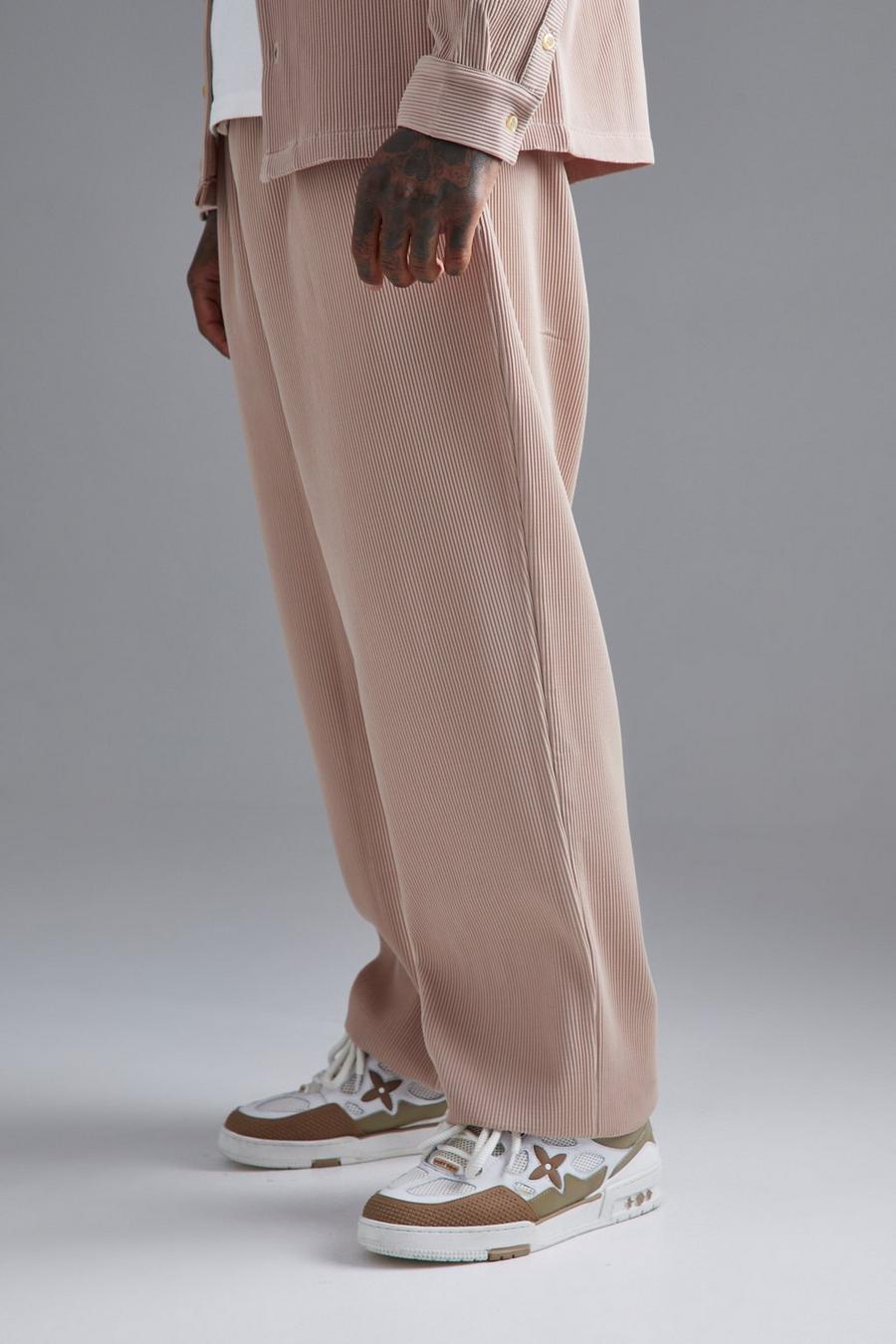 Taupe Elasticated Waist Relaxed Fit Split Hem Pleated Trouser image number 1