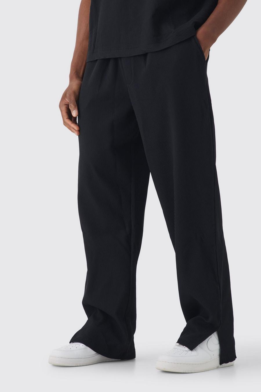 Pantaloni rilassati con pieghe e spacco sul fondo con vita elasticizzata, Black image number 1