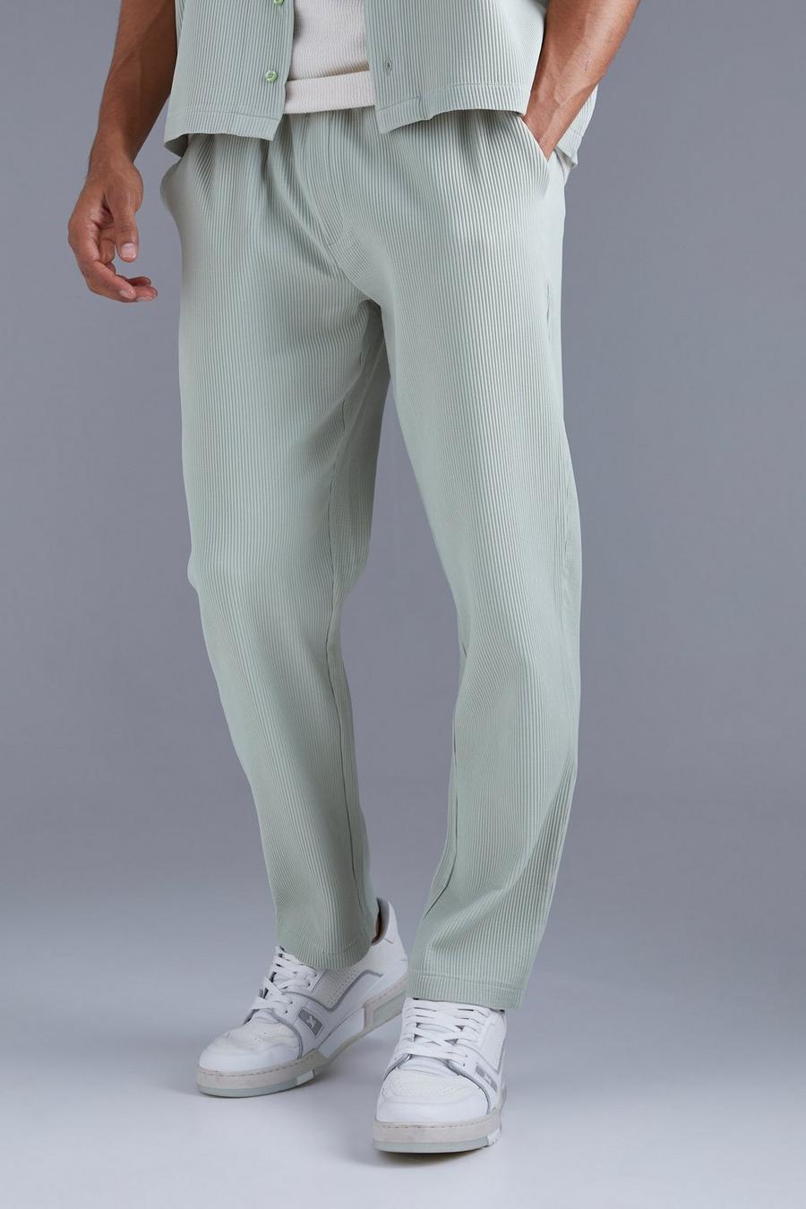 Pantalón plisado ajustado con cintura elástica, Sage image number 1