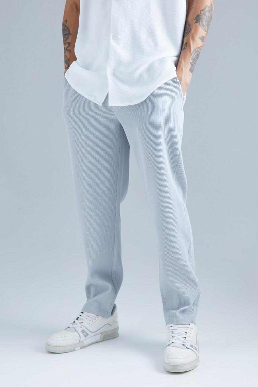 Light grey Elastic Waist Tapered Fit Pleated Trouser image number 1