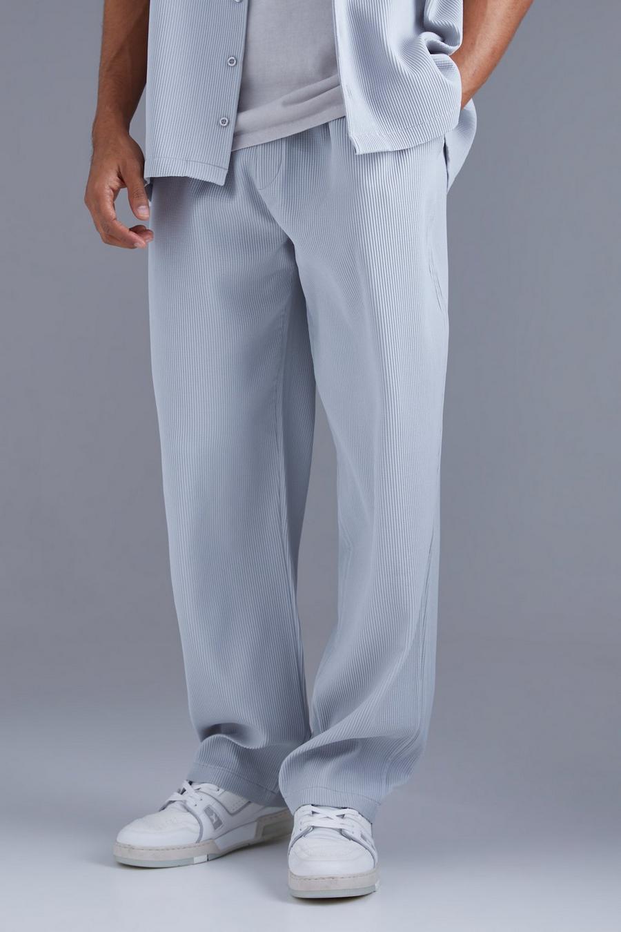 Light grey Elastic Waist Relaxed Fit Pleated Trouser