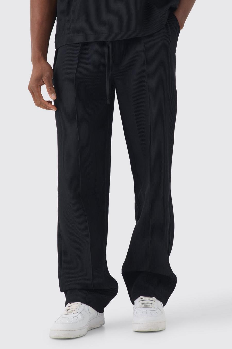 Black Elasticated Waist Relaxed Fit Pleated Trouser