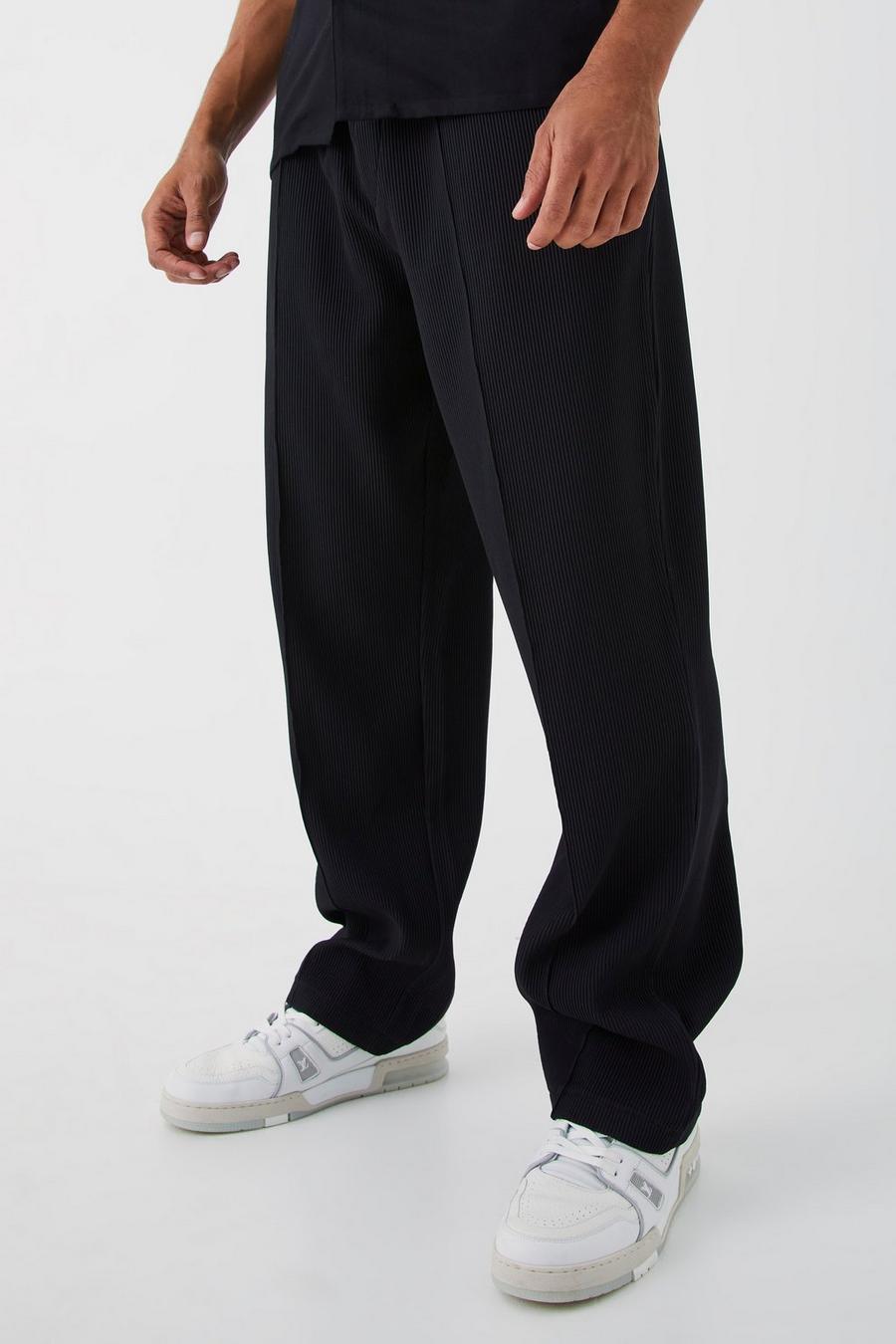 Black Elastic Waist Relaxed Fit Pleated Trouser
