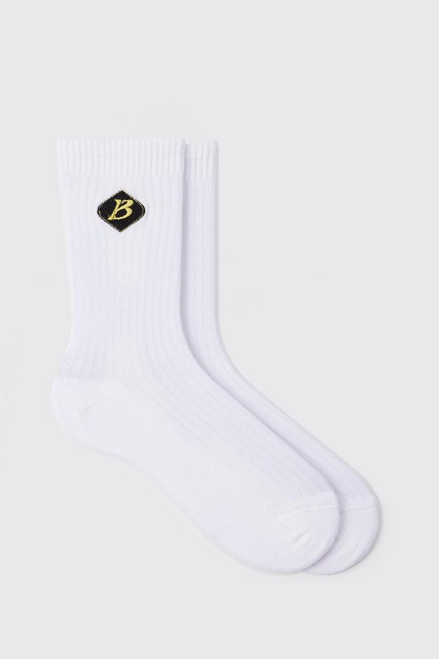 White B Logo Embroidered Sports Socks