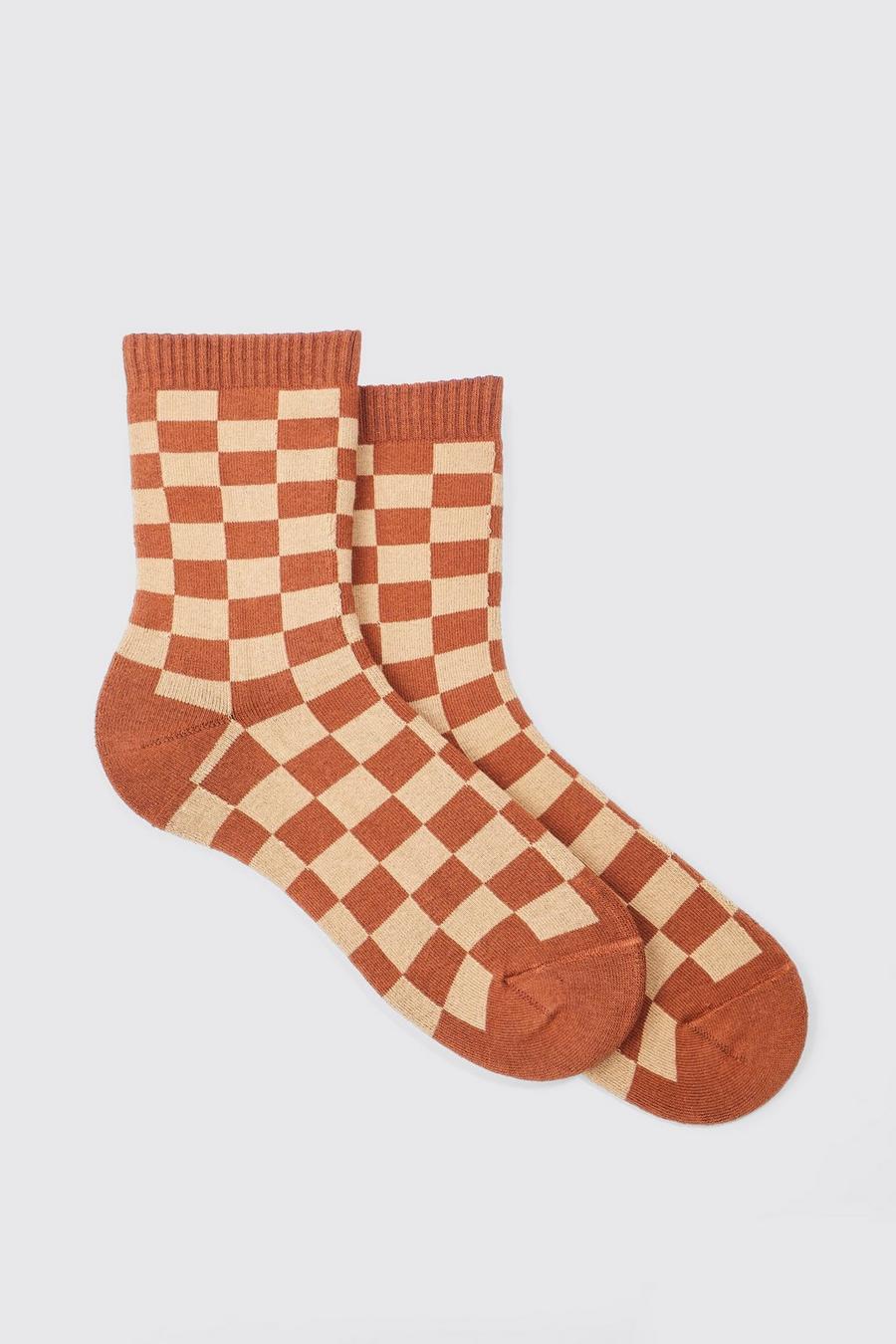 Brown marron Checkerboard Socks