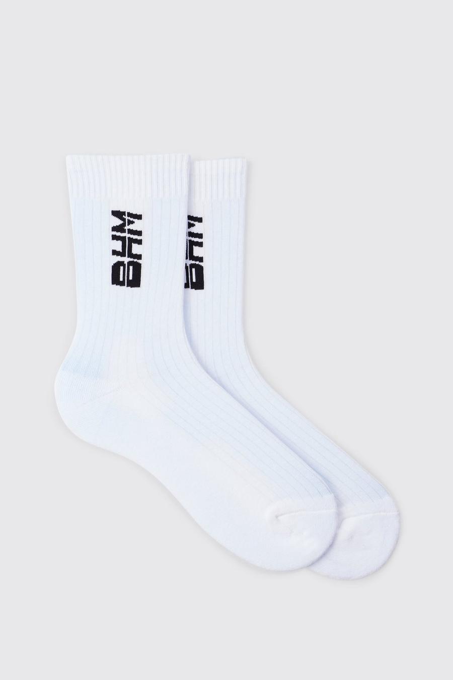 Pack de 2 pares de calcetines deportivos con logo BHM, White blanco