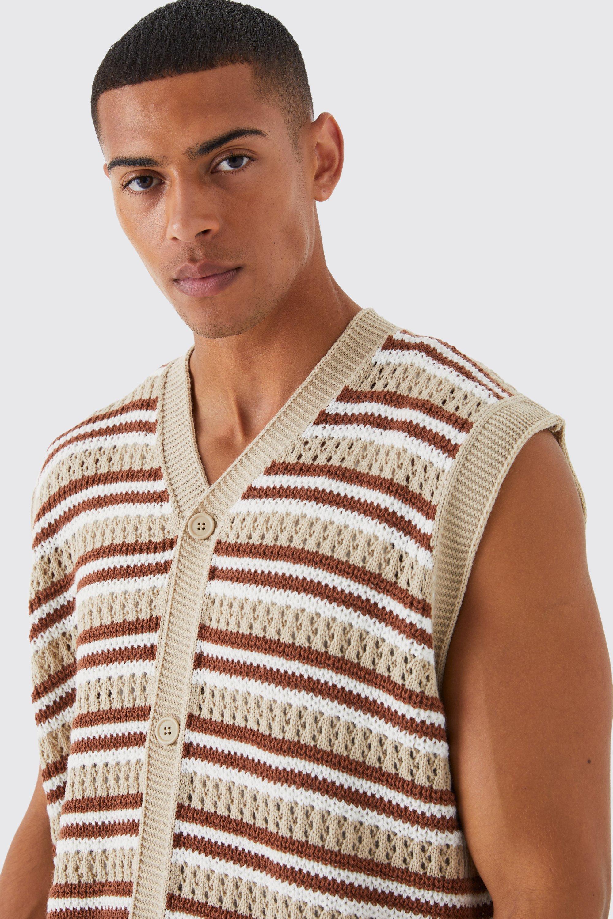 Oversized Fisherman Rib Varsity Knitted Vest