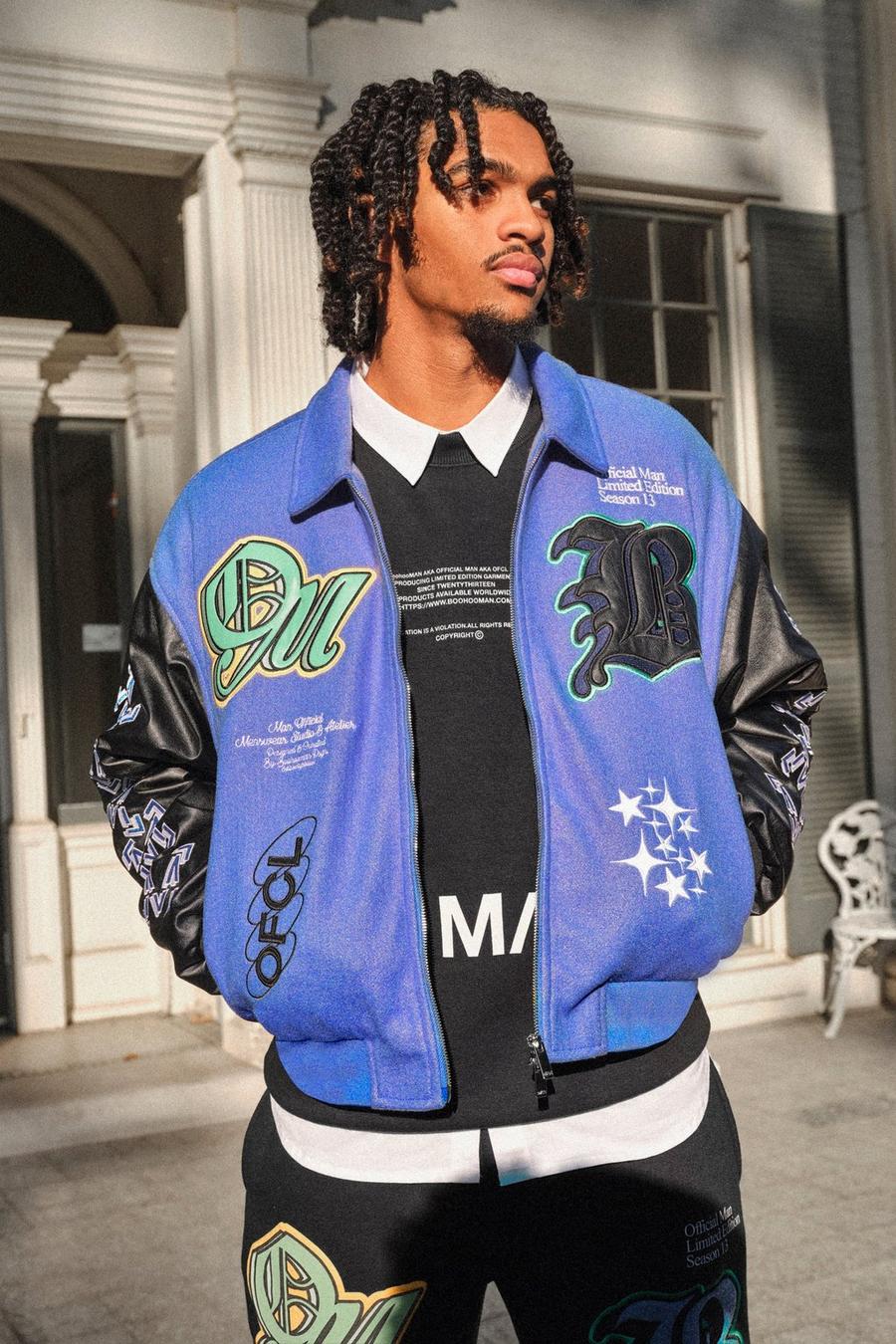 Boxy Pu And Melton Collared Varsity Jacket | boohoo USA Boxy Pu And Melton Collared Varsity Jacket | boohoo USA