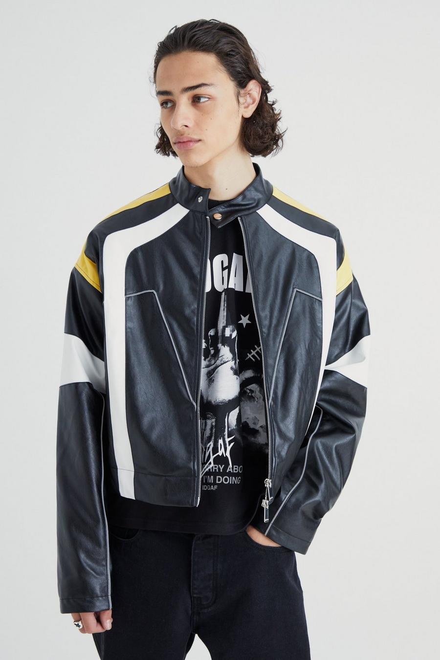 Boxy Pu Panel Moto Jacket | boohoo Boxy Pu Panel Moto Jacket | boohoo