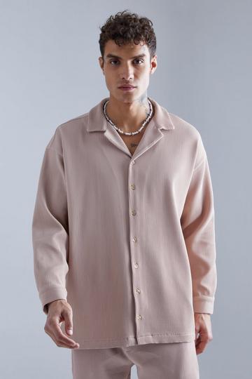 Long Sleeve Oversized Revere Pleated Shirt taupe